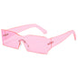 (6 PACK) Wholesale Sunglasses New Arrival One Piece Unique Square Rimless Rivet Fashion 2024 - BulkSunglassesWholesale.com - Pink Lens