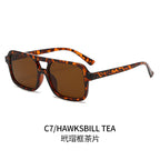 (6 PACK) Wholesale Sunglasses Double Bridge Women Fashion Trendy Square Street Vintage 2024 - BulkSunglassesWholesale.com - Leopard Print Frame Tea Lens