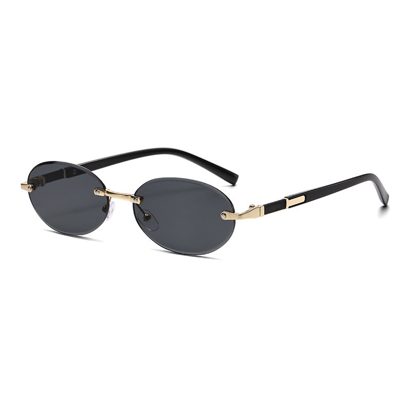 (6 PACK) Wholesale Sunglasses Trendy Cut Edge Unique Round New Arrival Rimless Hip Hop 2024 - BulkSunglassesWholesale.com - Black Black Lens
