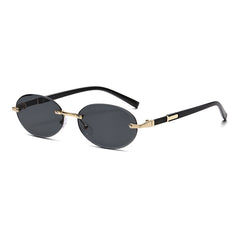 (6 PACK) Wholesale Sunglasses Trendy Cut Edge Unique Round New Arrival Rimless Hip Hop 2024 - BulkSunglassesWholesale.com - Black Black Lens