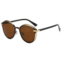 (6 PACK) Wholesale Sunglasses New Arrival Fashion Women Trendy Round 2024 - BulkSunglassesWholesale.com - Gold Frame Tea Lens