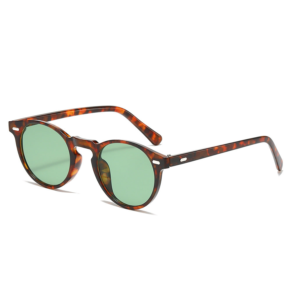 (6 PACK) Wholesale Sunglasses New Arrival Vintage Round Fashion Classic Unisex 2025 - BulkSunglassesWholesale.com - Leopard Print Frame Green Lens