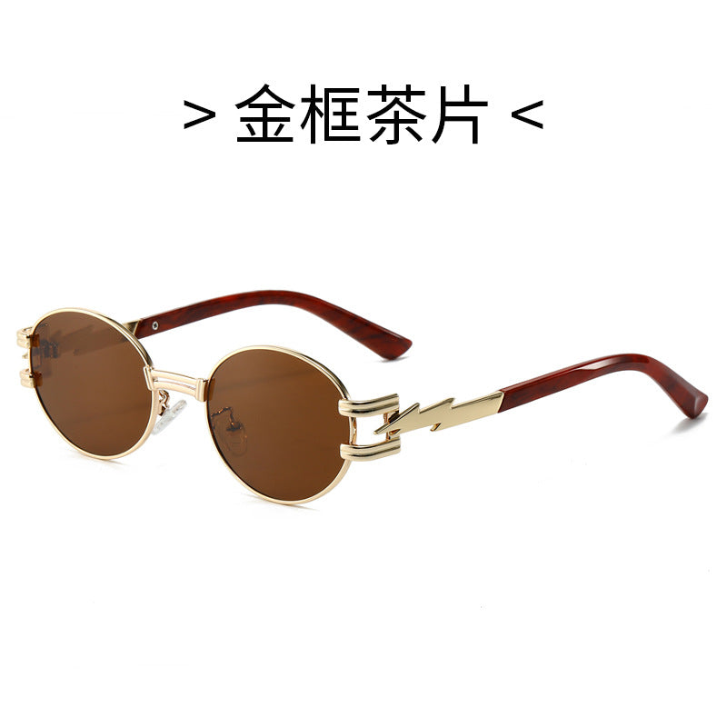 (6 PACK) Wholesale Sunglasses Square New Arrival Trendy Unique Punk Oval Fashion Women 2024 - BulkSunglassesWholesale.com - Gold Frame Tea Lens