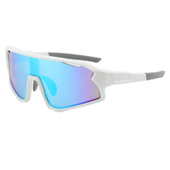 (12 PACK) Wholesale Sports Sunglasses Outdoor Sport Cycling New Arrival Women Oversized One Piece 2024 - BulkSunglassesWholesale.com - White Frame Blue Mirrored