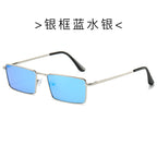 (6 PACK) Wholesale Sunglasses Metal Square Small Women Fashion Vintage Unique Street Trendy 2024 - BulkSunglassesWholesale.com - Silver Frame Blue Mirrored