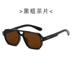 (6 PACK) Wholesale Sunglasses New Arrival Fashion Double Bridge Rivet Vintage 2024 - BulkSunglassesWholesale.com - Black Frame Tea Lens