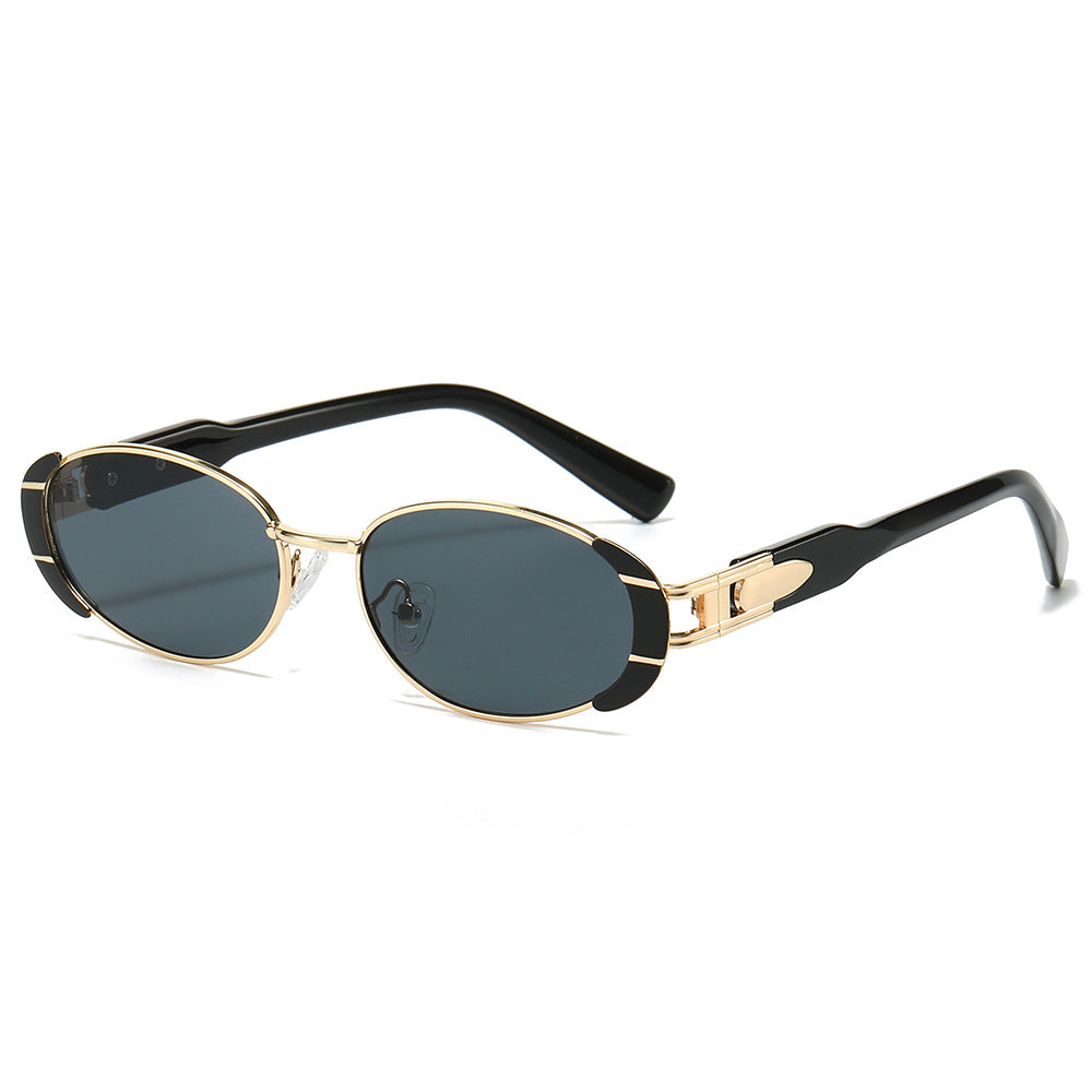 (6 PACK) Wholesale Sunglasses New Arrival Vintage Metal Round Unique Hip Hop Fashion 2024 - BulkSunglassesWholesale.com - Gold Frame Black Lens