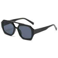 (6 PACK) Wholesale Sunglasses Double Bridge Vintage Unique Trendy Women 2024 - BulkSunglassesWholesale.com - Shiny Black Frame Black Lens