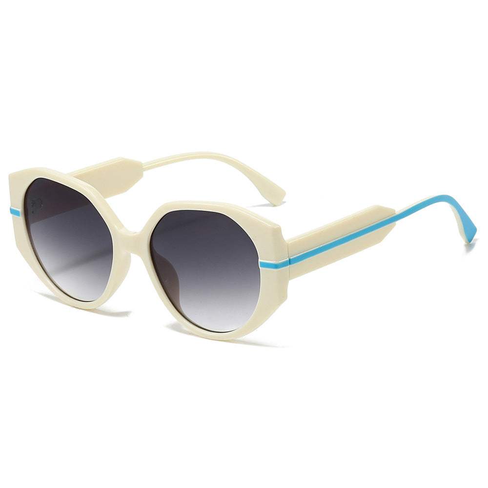 (6 PACK) Wholesale Sunglasses New Arrival Round Fashion Trendy Unisex 2024 - BulkSunglassesWholesale.com - Beige White Frame Gradient Black Lens