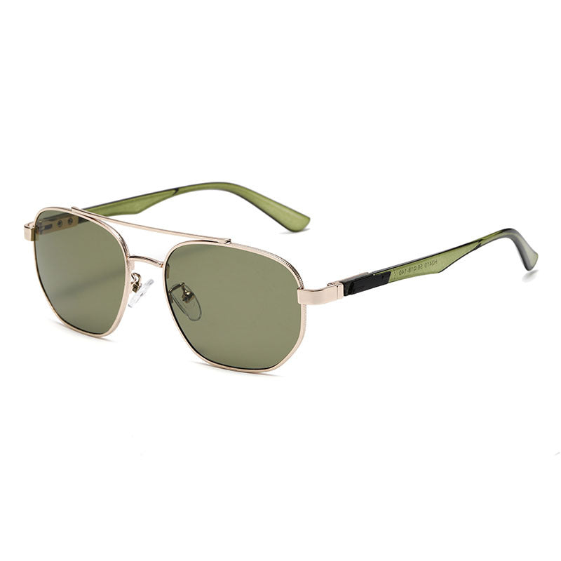 (6 PACK) Wholesale Sunglasses Metal Vintage Trendy Street 2024 - BulkSunglassesWholesale.com - Silver Frame Green