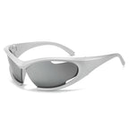(12 PACK) Wholesale Sports Sunglasses New Arrival Hollow Trendy Street Cycling Sport Women 2024 - BulkSunglassesWholesale.com - Silver Frame Mirrored Lens