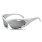 (12 PACK) Wholesale Sports Sunglasses New Arrival Hollow Trendy Street Cycling Sport Women 2024 - BulkSunglassesWholesale.com - Silver Frame Mirrored Lens