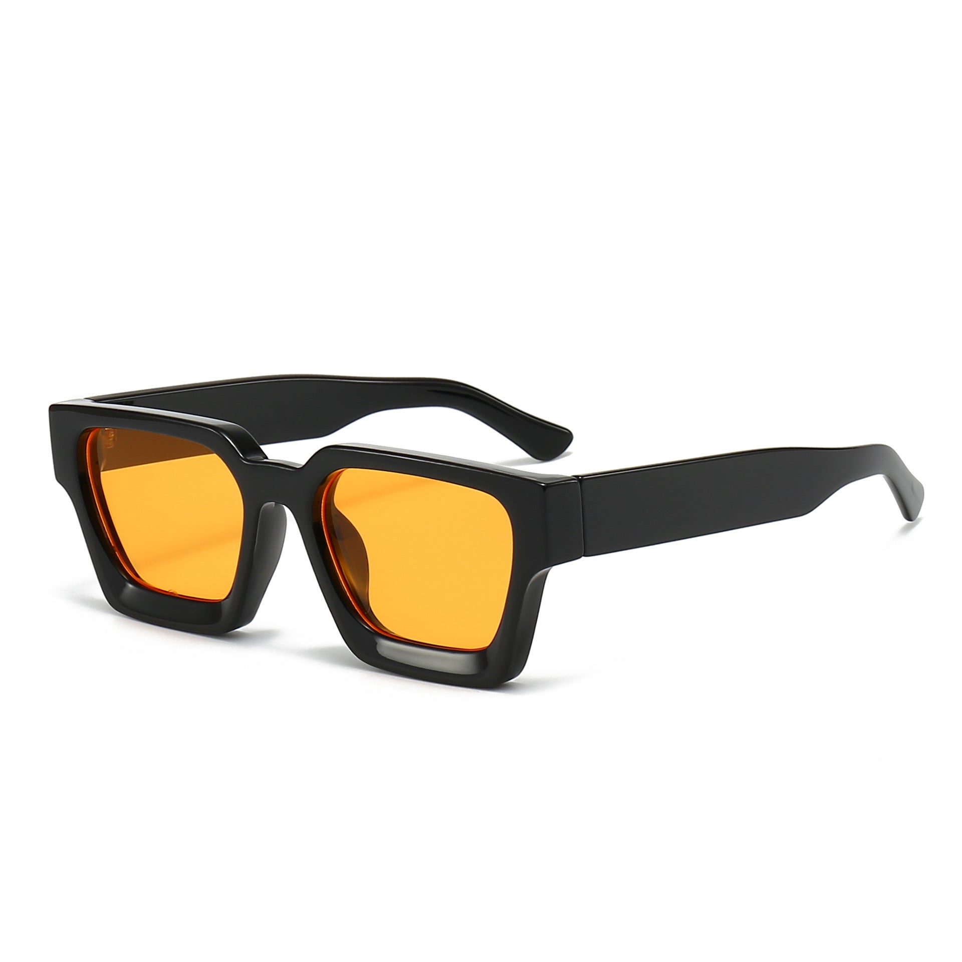 (6 PACK) Wholesale Sunglasses Square New Arrival Trendy Square Unique Oversized 2024 - BulkSunglassesWholesale.com - Shiny Black Frame Orange Lens