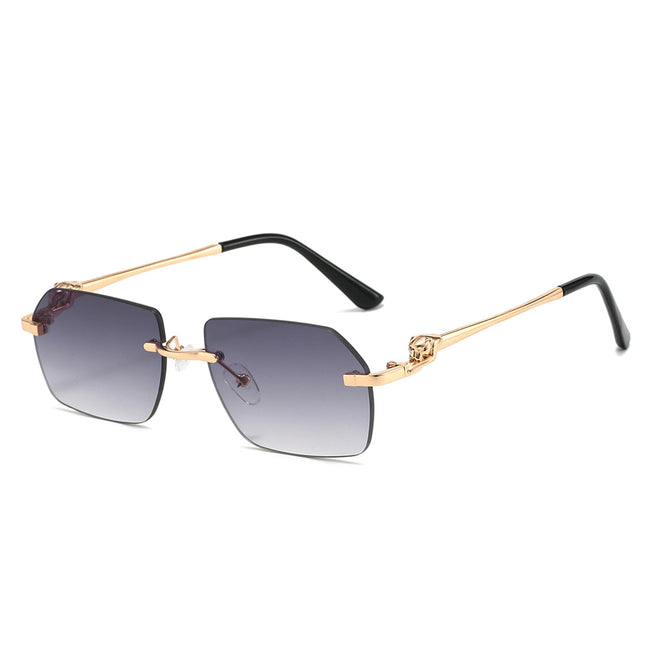(6 PACK) Wholesale Sunglasses New Arrival Rimless Cut Edge Women Fashion Street Trendy 2024 - BulkSunglassesWholesale.com - Gold Frame Gradient Black Lens Hover Image