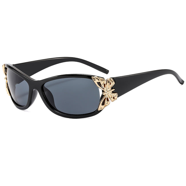 (6 PACK) Wholesale Sunglasses New Arrival Fashion Unique Butterfly Women 2024 - BulkSunglassesWholesale.com - Black Frame Black Lens Hover Image