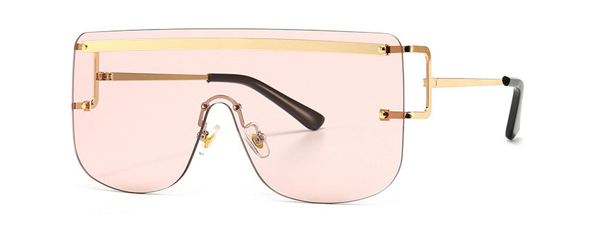 (6 PACK) Wholesale Sunglasses One Piece Flat Top Vintage Women 2024 - BulkSunglassesWholesale.com - Gold Clear Pink