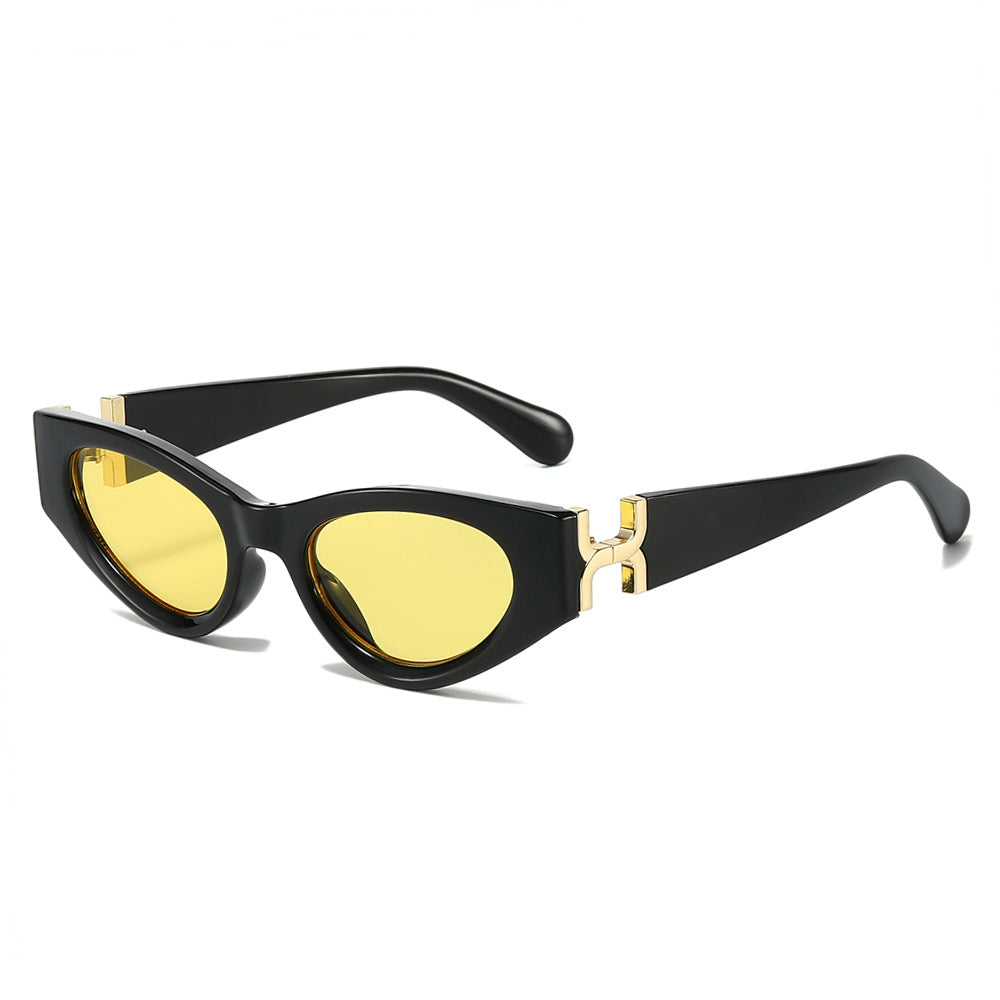 (6 PACK) Wholesale Sunglasses Cat Eye Fashion Trendy Unique Women 2025 - BulkSunglassesWholesale.com - Shiny Black Yellow Lens