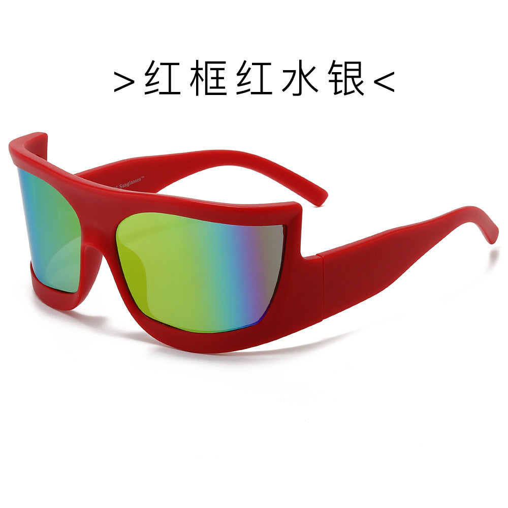 (6 PACK) Wholesale Sunglasses Sport Trendy Fashion Cyber Punk Oversized Cycling 2024 - BulkSunglassesWholesale.com - Red Frame Red Mirrored