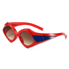 (6 PACK) Wholesale Sunglasses New Arrival Unique Trendy Triangle Hip Hop 2024 - BulkSunglassesWholesale.com - Red Frame Gradient Tea Lens