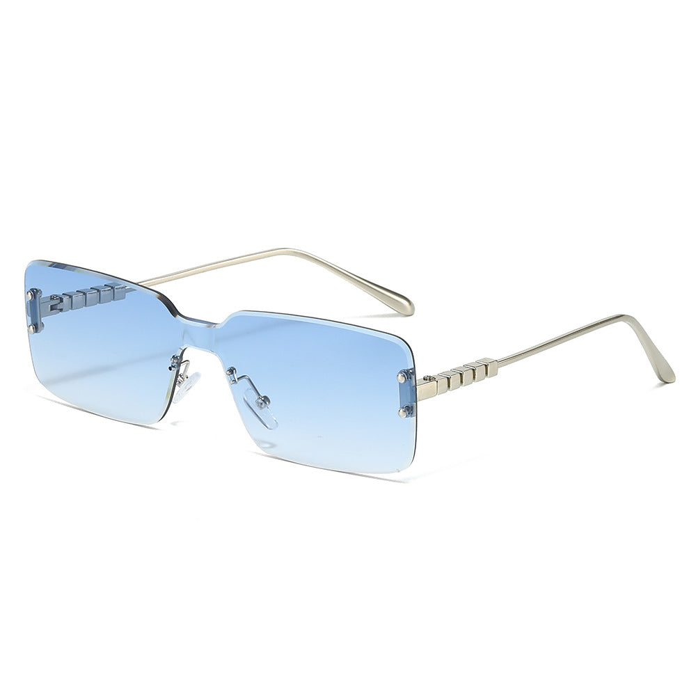 (6 PACK) Wholesale Sunglasses New Arrival Rimless Square Fashion Unique Square 2025 - BulkSunglassesWholesale.com - Silver Frame Blue Lens