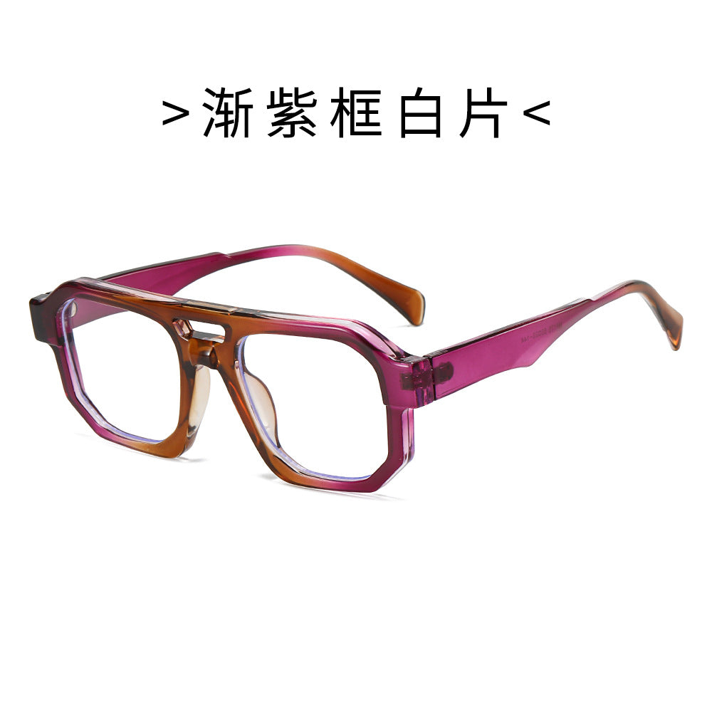 (6 PACK) Wholesale Sunglasses Double Bridge Trendy Unique Punk Fashion 2024 - BulkSunglassesWholesale.com - Gradient Purple Frame Clear Lens