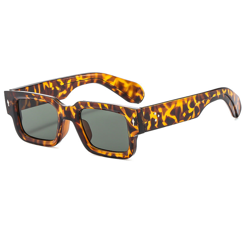 (6 PACK) Wholesale Sunglasses Fashion Square Women Men Vintage 2024 - BulkSunglassesWholesale.com - Leopard Print Frame Green Lens
