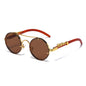 (6 PACK) Wholesale Sunglasses New Arrival Unique Round Metal Fashion Double Bridge Leopard Head 2025 - BulkSunglassesWholesale.com - Gold Frame Tea