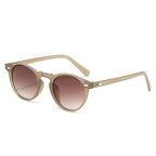 (6 PACK) Wholesale Sunglasses New Arrival Vintage Round Fashion Classic Unisex 2025 - BulkSunglassesWholesale.com - Clear Tea Frame Gradient Tea Lens