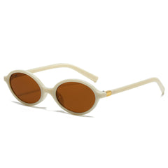 (6 PACK) Wholesale Sunglasses Fashion Oval Small Women Women 2024 - BulkSunglassesWholesale.com - Beige White Frame Tea Lens