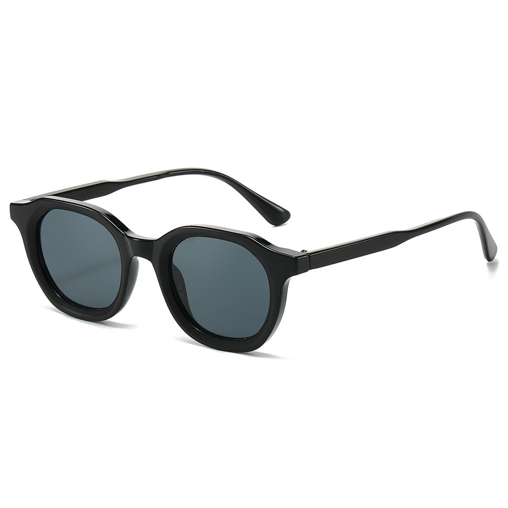 (6 PACK) Wholesale Sunglasses Round Vintage Round Fashion Unisex 2024 - BulkSunglassesWholesale.com - Shiny Black Frame Black Lens