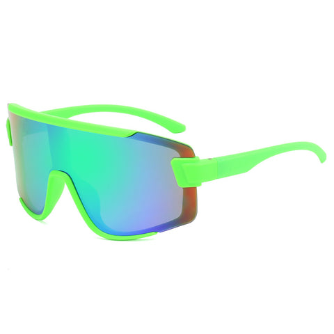 (12 PACK) Wholesale Sports Sunglasses One Piece Outdoor New Arrival Kids Cycling 2024 - BulkSunglassesWholesale.com - Green Frame Green Mirrored