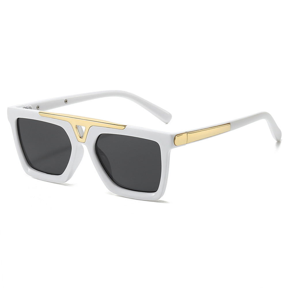 (6 PACK) Wholesale Sunglasses New Arrival Oversized Flat Top Vintage Vintage Unisex Square Aviator 2024 - BulkSunglassesWholesale.com - White Frame Black Lens