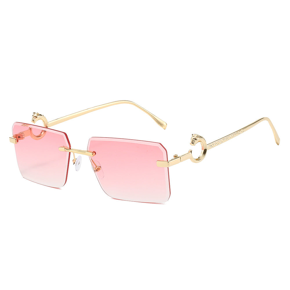 (6 PACK) Wholesale Sunglasses New Arrival Rimless Unique Metal Fashion Cut Edge Women 2024 - BulkSunglassesWholesale.com - Gold Frame Gradient Pink Lens
