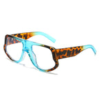 (6 PACK) Wholesale Sunglasses New Arrival Wide Fashion Oversized Trendy 2025 - BulkSunglassesWholesale.com - Blue Leopard Print Frame Clear Lens