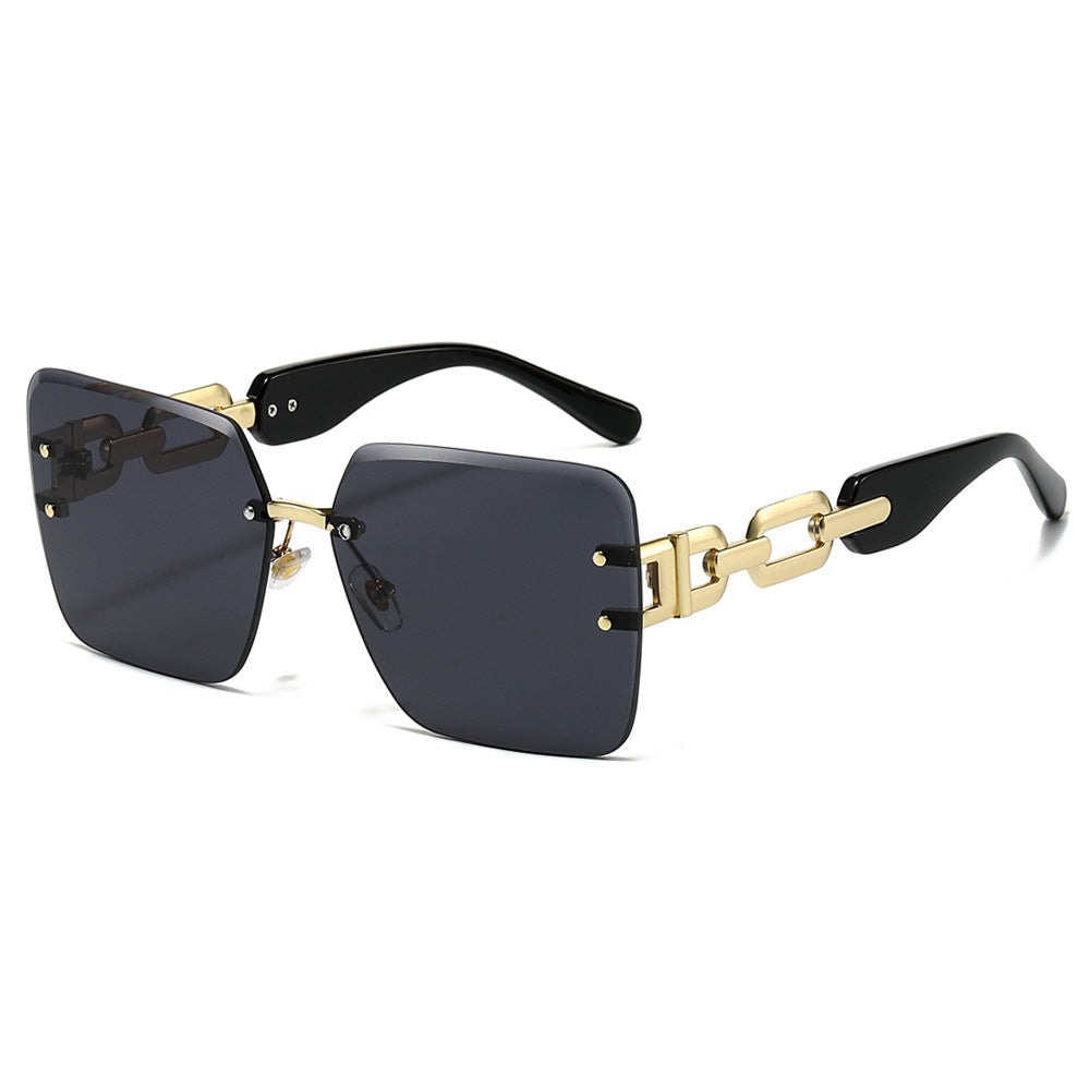 (6 PACK) Wholesale Sunglasses New Arrival Rimless Cut Edge Fashion Vintage Outdoor Women 2024 - BulkSunglassesWholesale.com - Black Temple Black Lens