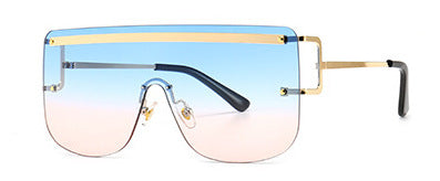 (6 PACK) Wholesale Sunglasses One Piece Flat Top Vintage Women 2024 - BulkSunglassesWholesale.com - Gold Blue Red Gradient