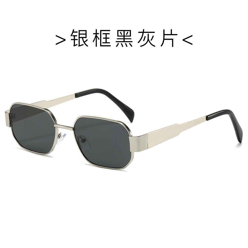 (6 PACK) Wholesale Sunglasses New Arrival Vintage Polygon Metal Women Fashion 2024 - BulkSunglassesWholesale.com - Silver Frame Black Black Lens