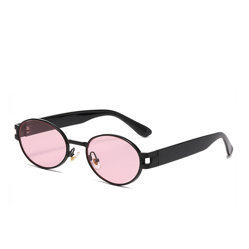 (6 PACK) Wholesale Sunglasses Round Fashion Metal Women New Arrival Street Trendy 2024 - BulkSunglassesWholesale.com - Black Frame Pink