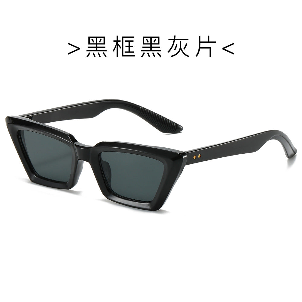 (6 PACK) Wholesale Sunglasses Vintage Small Cat Eye Women Rivet Trendy 2024 - BulkSunglassesWholesale.com - Black Frame Black Black Lens