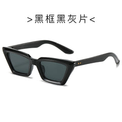 (6 PACK) Wholesale Sunglasses Vintage Small Cat Eye Women Rivet Trendy 2024 - BulkSunglassesWholesale.com - Black Frame Black Black Lens