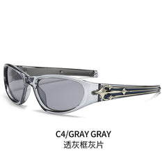 (6 PACK) Wholesale Sunglasses New Arrival Sport Fashion Trendy Vintage Unisex 2024 - BulkSunglassesWholesale.com - Clear Grey Frame Black Lens