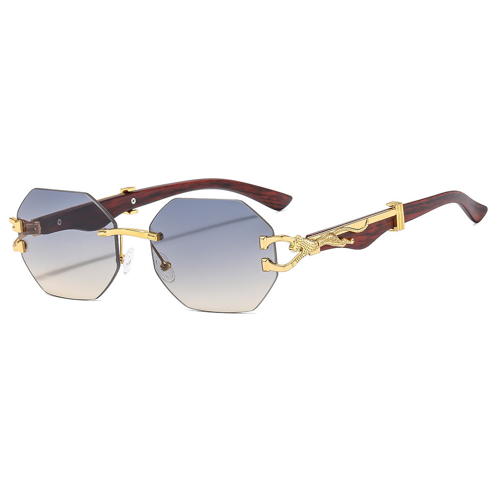 (6 PACK) Wholesale Sunglasses Rimless Cut Edge Fashion Square Trendy 2024 - BulkSunglassesWholesale.com - Gold Frame Grey Yellow Lens
