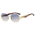 (6 PACK) Wholesale Sunglasses Rimless Cut Edge Fashion Square Trendy 2024 - BulkSunglassesWholesale.com - Gold Frame Grey Yellow Lens