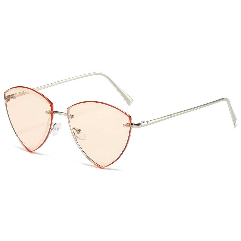 (6 PACK) Wholesale Sunglasses New Arrival Unique Metal Small Triangle Rimless Cut Edge Hip Hop 2024 - BulkSunglassesWholesale.com - Silver Frame Orange Lens