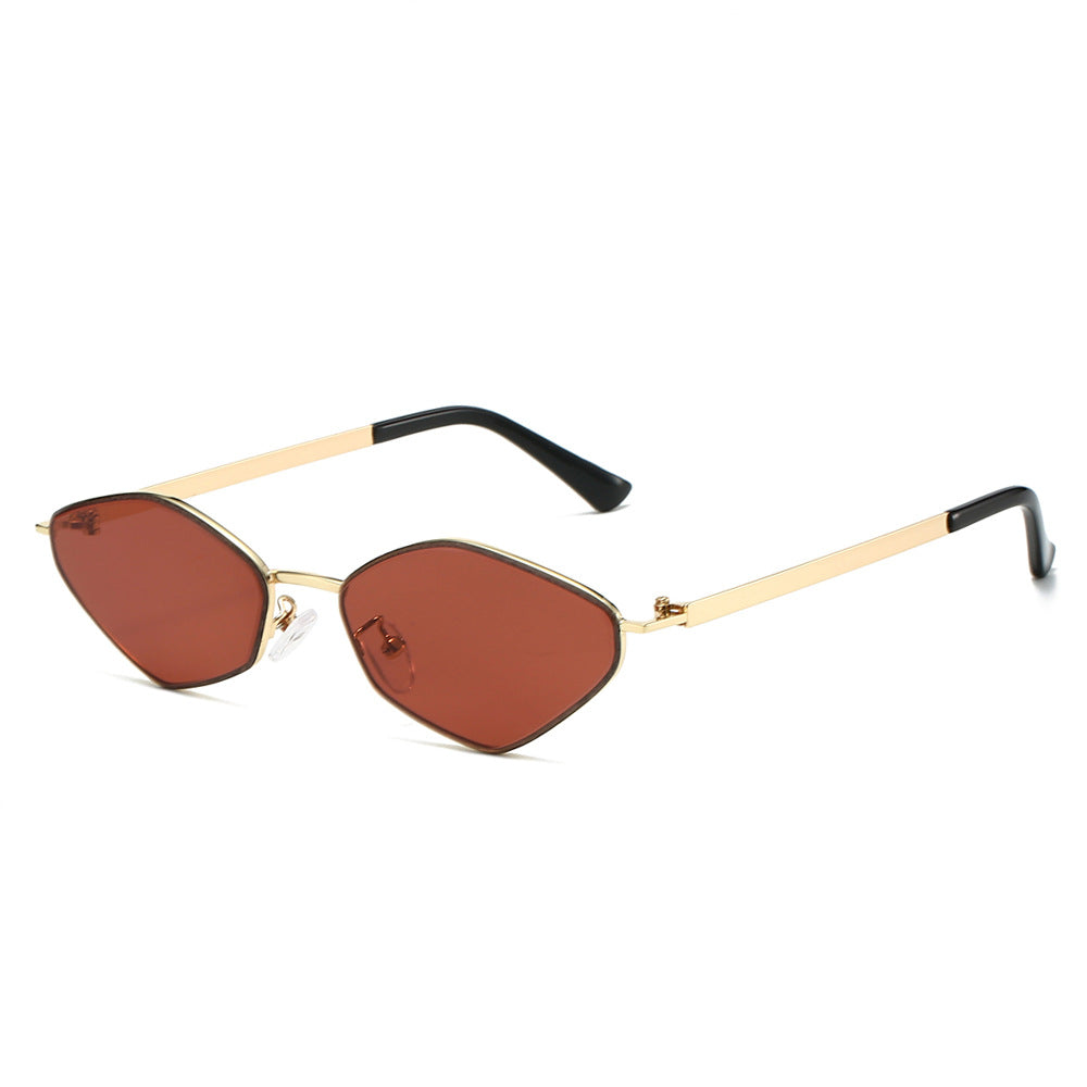 (6 PACK) Wholesale Sunglasses New Arrival Fashion Polygon Metal Unique 2025 - BulkSunglassesWholesale.com - Gold Frame Red Lens