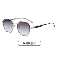 (6 PACK) Wholesale Sunglasses Small Trendy Street Vintage 2024 - BulkSunglassesWholesale.com - Silver Frame Grey Blue