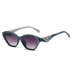 (6 PACK) Wholesale Sunglasses New Arrival Cat Eye Unique Triangle Fashion Small Unique Women 2025 - BulkSunglassesWholesale.com - Blue Frame Gradient Black Lens