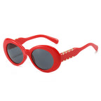 (6 PACK) Wholesale Sunglasses New Arrival Oval Fashion Unique Women 2025 - BulkSunglassesWholesale.com - Red Frame Black Lens