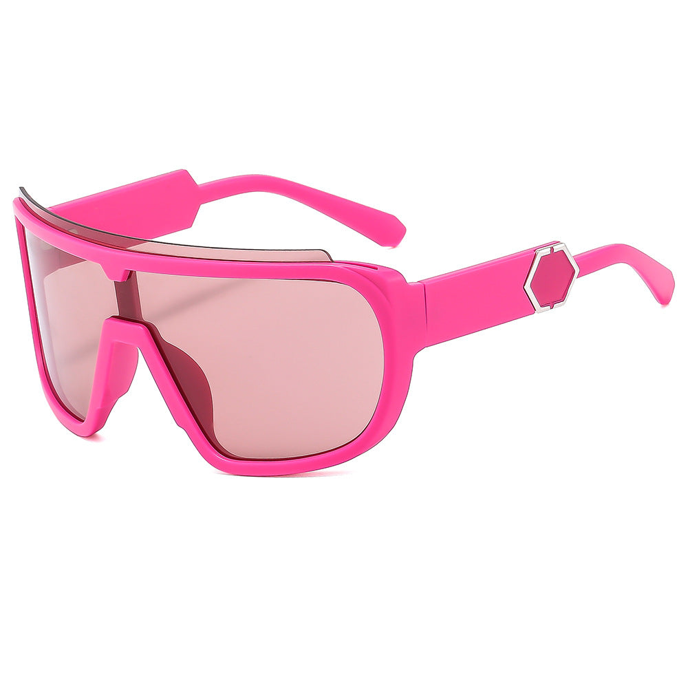 (6 PACK) Wholesale Sunglasses New Arrival Cycling Sport One Piece Outdoor Cycling Windproof Sport 2024 - BulkSunglassesWholesale.com - Red Frame Pink Lens