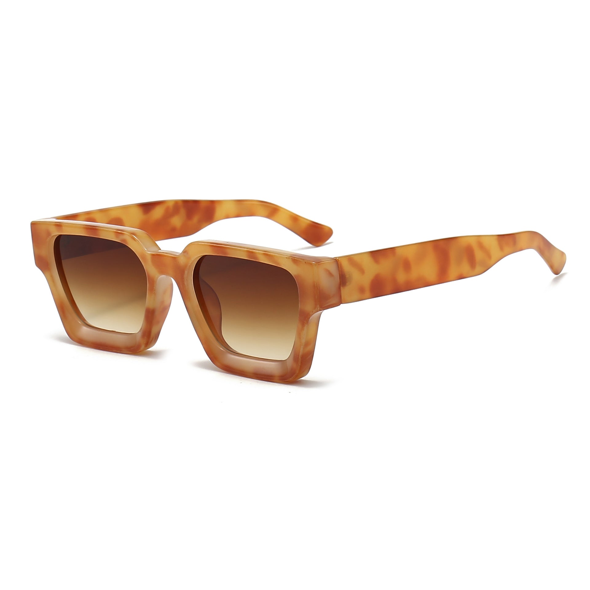 (6 PACK) Wholesale Sunglasses Square New Arrival Trendy Square Unique Oversized 2024 - BulkSunglassesWholesale.com - Yellow Leopard Print Frame Gradient Tea Lens